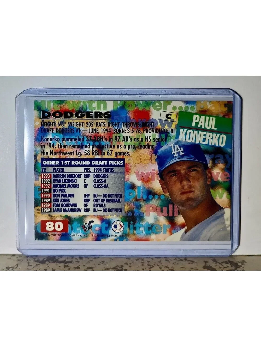 Paul Konerko 1994 Topps Stadium Club Draft Pick MLB #80 Card Los Angeles Dodgers